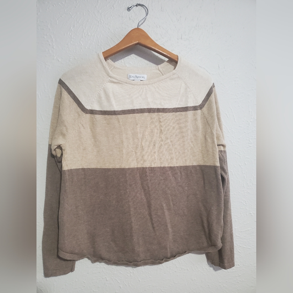 𝅺Kim Rogers Cotton Knit  Sweater Size S - Beige Tan